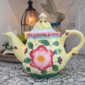 Hand-Painted Yellow Floral Ceramic Teapot